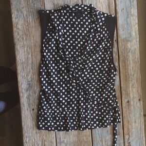 Marc Jacobs Black and White Polka Dot Sleeveless Wrap Blouse
